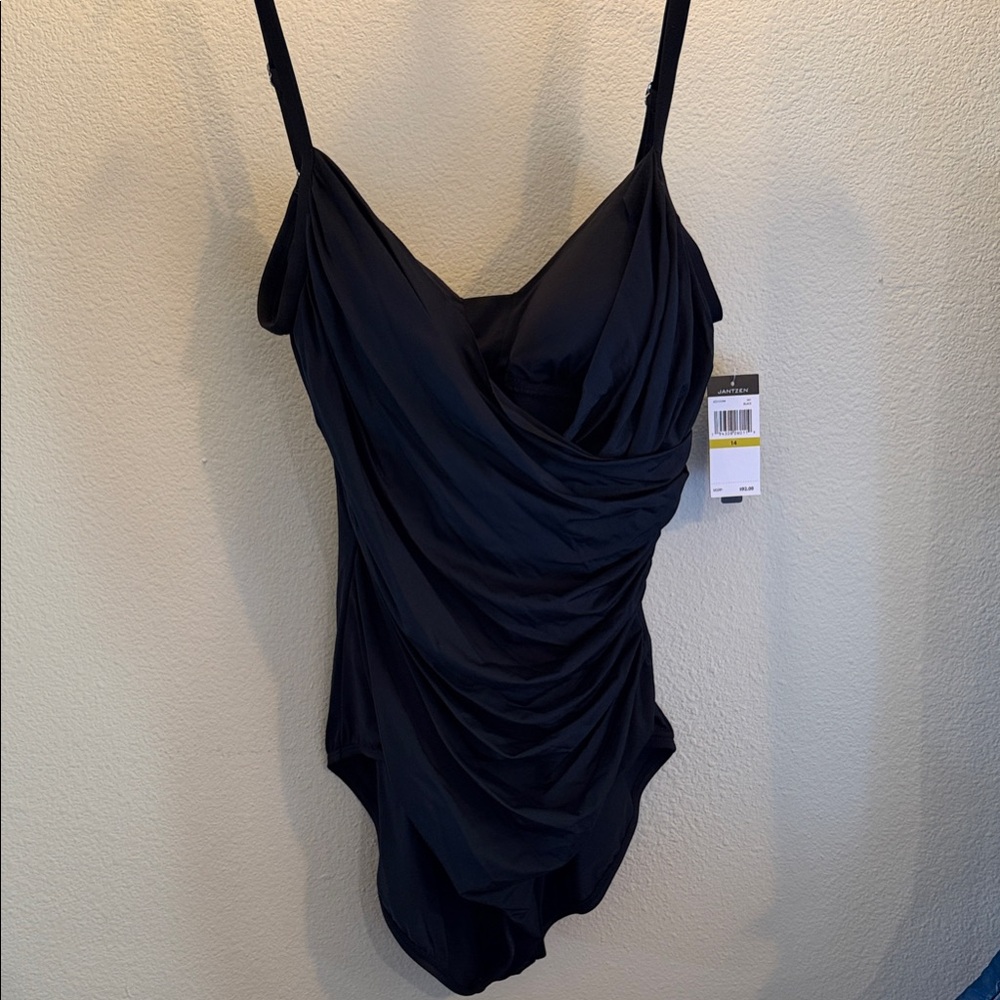 Jantzen Elegant Black Draped One Piece Swimsuit